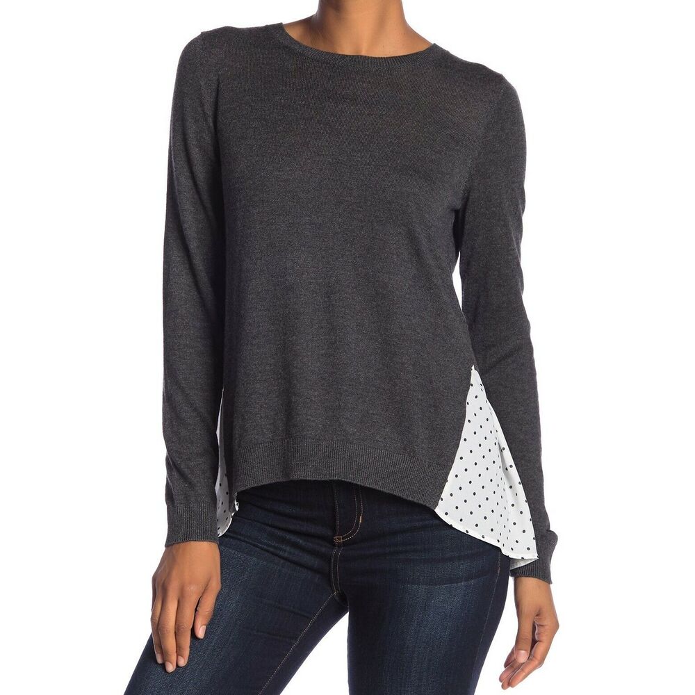 NEW Susina Women Pullover Layered Knit Soft and Cozy Polka Dot Combo Sweater XS